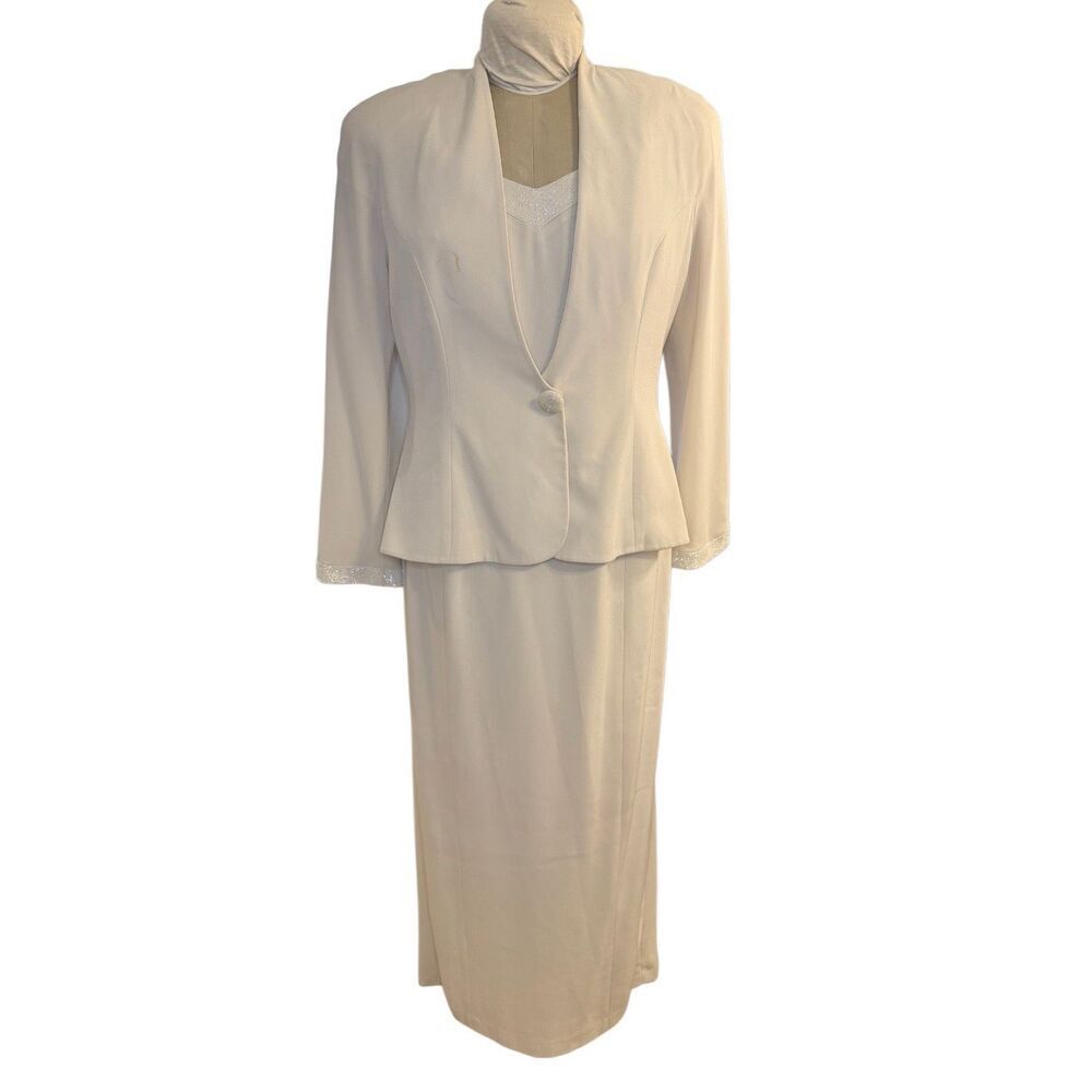 Daymor Couture Formal 2-Pc Dress Suit Beaded Sz. 14 Sheath Dress & Jacket Occasi